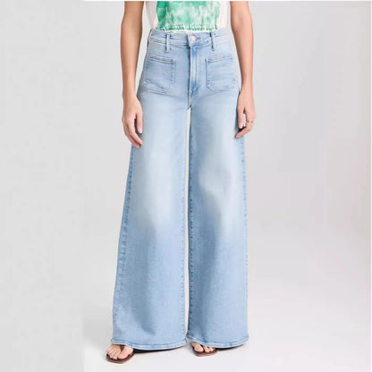 Blue High Rise Stride Wide-Leg Jeans