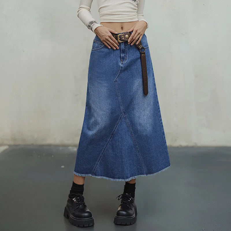 Blue Asymmetrical  Denim Skirt