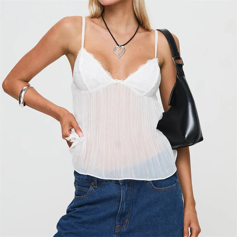 Soft Ruched Lace Camisole Top