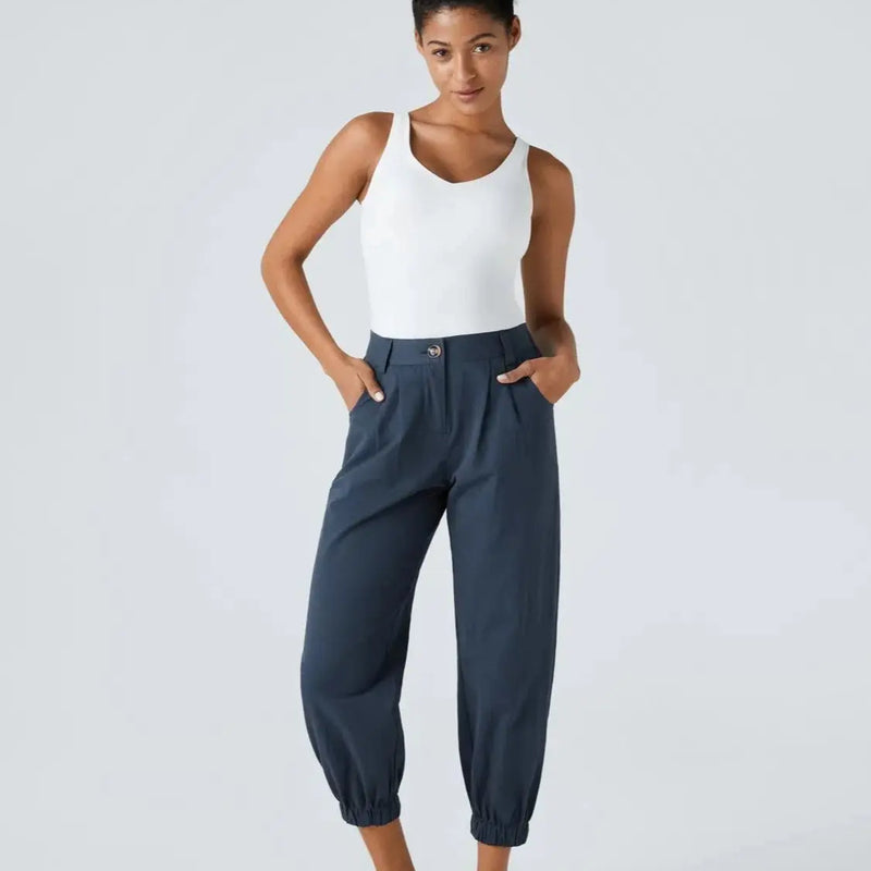 Mid Rise Button Zipper Side Pocket Casual Cotton Joggers
