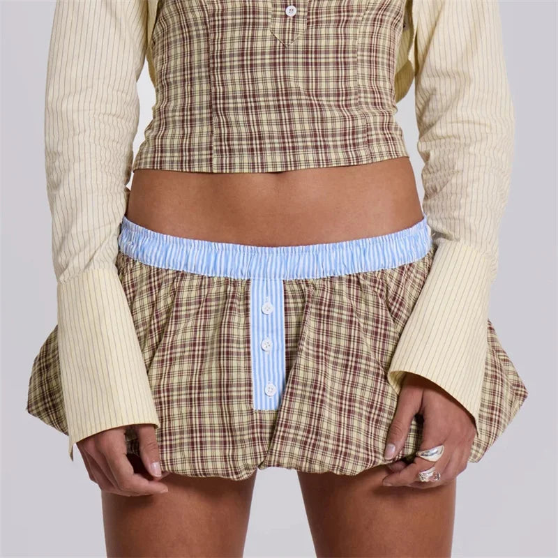 Check Boxer Puffball Skirt