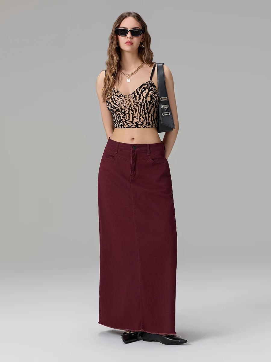 Back-Slit Maxi Jean Skirt