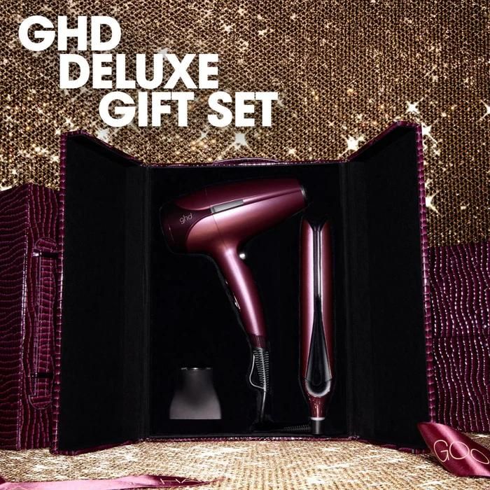 GHD DELUXE HAIR DRYER AND FLAT IRON GIFT SET IN CHERRY CHIC