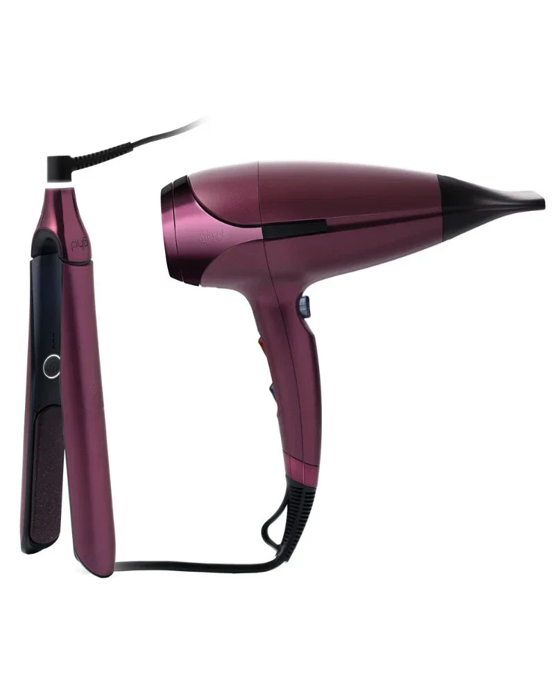 GHD DELUXE HAIR DRYER AND FLAT IRON GIFT SET IN CHERRY CHIC
